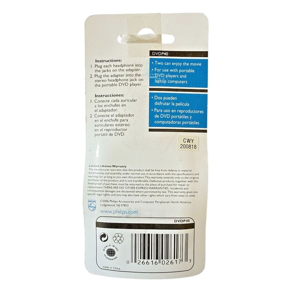 Philips Stereo 3.5 mm Headphone Jack Divider Splitter for 2 Headphones NEW - Picture 2 of 4